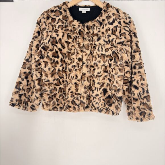 Calvin Klein Leopard Faux Fur Jacket Brown Black Animal Print Women’s Size M - Picture 2 of 10